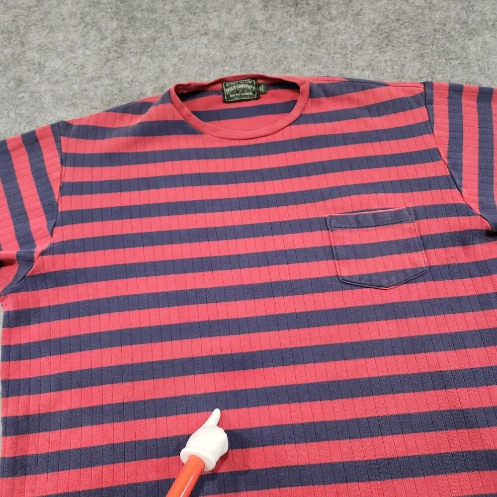 VTG Polo Country Ralph Lauren Mens XL 100% Cotton Stripe Knit T Shirt Sweater‎